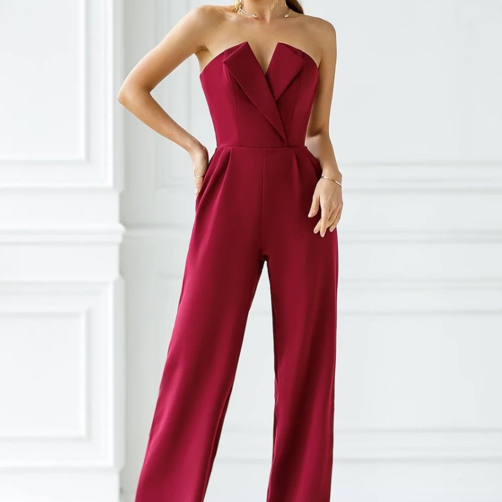 Elagia - Maroon Strapless Jumpsuit NWT
